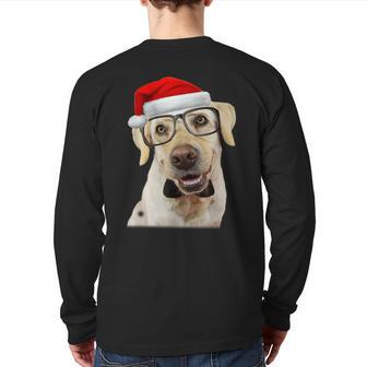 Yellow Lab Glasses Santa Hat Christmas Labrador Retriever Back Print Long Sleeve T-shirt - Seseable