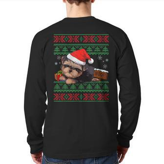 Yorkshire Terrier Dog Lover Santa Hat Ugly Christmas Sweater Back Print Long Sleeve T-shirt - Monsterry DE