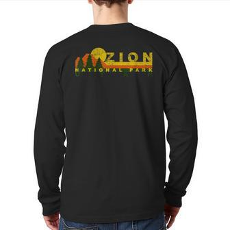 Zion National Park Sunny Mountain Treeline Back Print Long Sleeve T-shirt | Mazezy