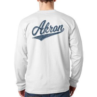 Akron Ohio Varsity Script Classic Sports Jersey Style Back Print Long Sleeve T-shirt | Mazezy