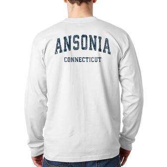 Ansonia Connecticut Ct Vintage Varsity Sports Navy Back Print Long Sleeve T-shirt | Mazezy