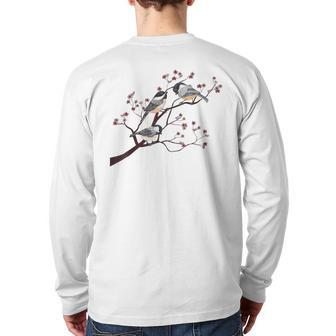 Bird Watching Nature Animal Vintage Blossom Chickadee Back Print Long Sleeve T-shirt | Mazezy