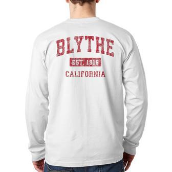 Blythe California Ca Vintage Sports Red Back Print Long Sleeve T-shirt | Mazezy