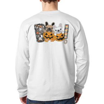 Boo French Bulldog Pumpkin Candy Dog Puppy Halloween Costume Back Print Long Sleeve T-shirt - Monsterry DE