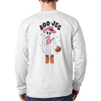Boo-Jee Spooky Season Retro Ghost Western Halloween Boujee Back Print Long Sleeve T-shirt | Mazezy