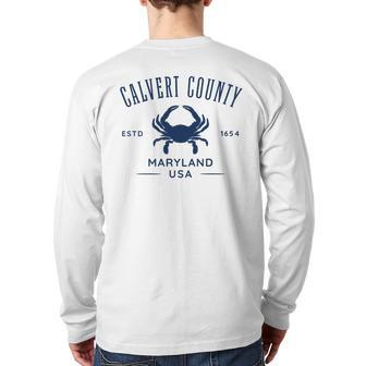 Calvert County Maryland Usa Crab Back Print Long Sleeve T-shirt | Mazezy