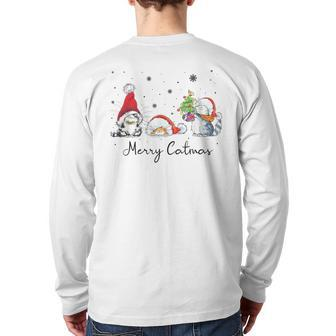 Cats With Santa Hat Merry Catmas Cat Lover Christmas Back Print Long Sleeve T-shirt - Seseable
