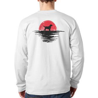 Cavador Japanese Sunset Retro Dog Red Back Print Long Sleeve T-shirt | Mazezy