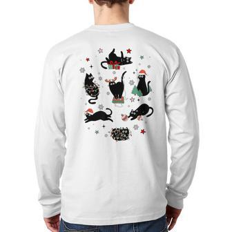 Christmas Black Cats Back Print Long Sleeve T-shirt - Seseable