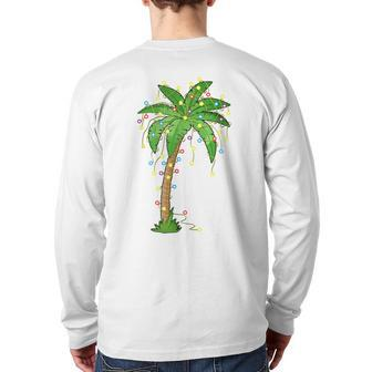 Christmas Lights Palm Tree Beach Tropical Xmas Back Print Long Sleeve T-shirt - Monsterry DE