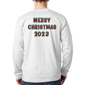 Christmas Plaid Doodle Letters Alpha Merry Christmas 2023 Back Print Long Sleeve T-shirt | Mazezy