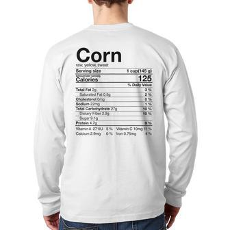 Corn Nutritional Facts Thanksgiving Costume Christmas Back Print Long Sleeve T-shirt - Monsterry