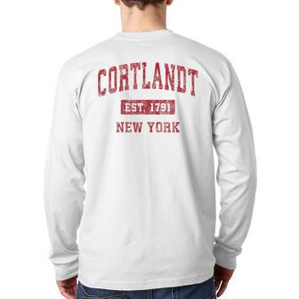 Cortlandt New York Ny Vintage Sports Red Back Print Long Sleeve T-shirt | Mazezy