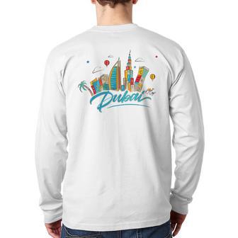 Dubai Skyline Souvenir Famous Buildings Typography Back Print Long Sleeve T-shirt - Monsterry DE