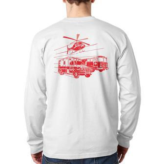 Ems Fire Rescue Truck Helicopter Cute Unique Back Print Long Sleeve T-shirt - Monsterry