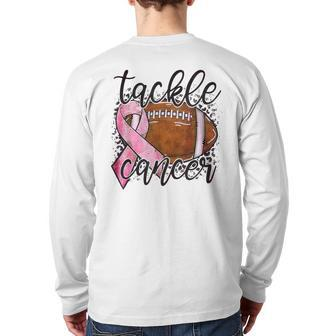 Football Pink Ribbon Tackle Breast Cancer Awareness Back Print Long Sleeve T-shirt - Seseable