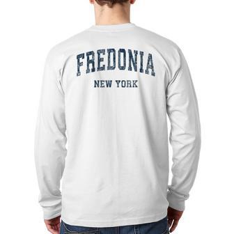Fredonia New York Ny Vintage Varsity Sports Navy Back Print Long Sleeve T-shirt | Mazezy