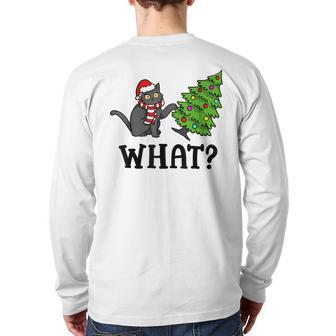 What Black Cat Santa Pushing Christmas Tree Cat Lover Back Print Long Sleeve T-shirt - Seseable