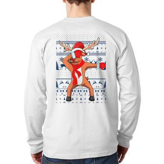 Dabbing Reindeer Ugly Christmas Sweaters Back Print Long Sleeve T-shirt - Monsterry CA