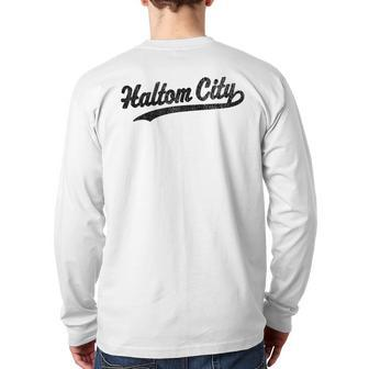Haltom City Texas Tx Vintage Sports Graphic Back Print Long Sleeve T-shirt | Mazezy