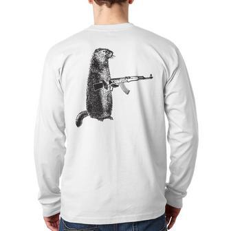 Hunting Woodchuck Ak-47 Gun Groundhog Back Print Long Sleeve T-shirt | Mazezy AU