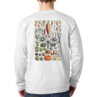 Kitchen Vegetable Identification Reference Chart Botanical Back Print Long Sleeve T-shirt | Mazezy