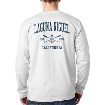 Laguna Niguel Ca Vintage Navy Crossed Oars & Boat Anchor Back Print Long Sleeve T-shirt | Mazezy