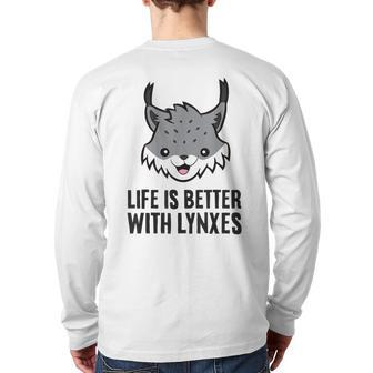 Life Is Better With Lynxes Cute Eurasian Lynx Cat Back Print Long Sleeve T-shirt | Mazezy