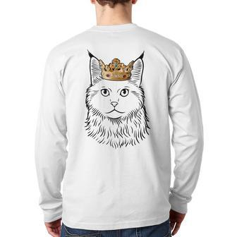 Maine Coon Cat Wearing Crown Back Print Long Sleeve T-shirt | Mazezy