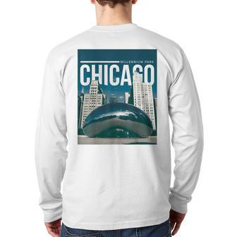 Millennium Park Chicago Illinois The Bean Aka Cloud Gate Back Print Long Sleeve T-shirt | Mazezy