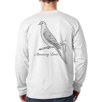 Mourning Dove Bird Ornithology Black Lines Back Print Long Sleeve T-shirt | Mazezy