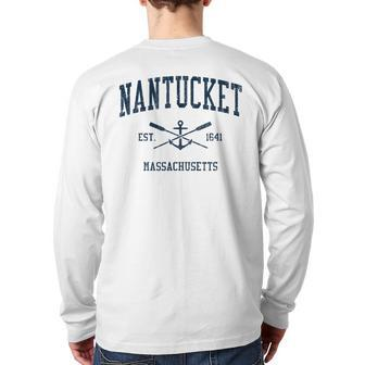 Nantucket Ma Vintage Navy Crossed Oars & Boat Anchor Back Print Long Sleeve T-shirt | Mazezy