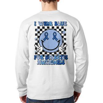 In November We Wear Blue T1d Diabetes Awareness Happy Face Back Print Long Sleeve T-shirt - Seseable