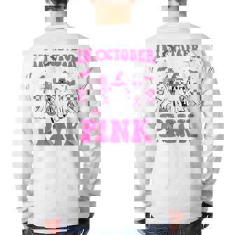 In October We Wear Pink Breast Cancer Ghosts Halloween Back Print Long Sleeve T-shirt | Mazezy