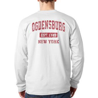 Ogdensburg New York Ny Vintage Sports Red Back Print Long Sleeve T-shirt | Mazezy