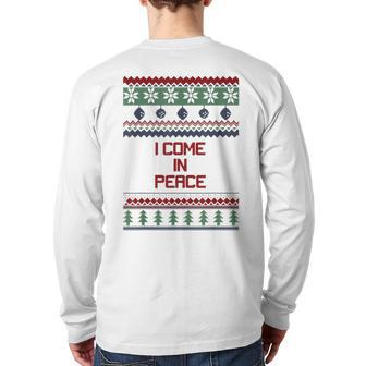 I Come In Peace Im Peace Couple Christmas Ugly Sweater Back Print Long Sleeve T-shirt | Mazezy