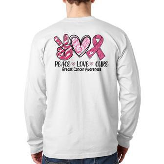 Peace Love Cure Breast Cancer Pink Ribbon Awareness Back Print Long Sleeve T-shirt - Seseable