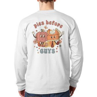 Retro Thanksgiving Pies Before Guys Vintage Pumpkin Pie Back Print Long Sleeve T-shirt - Seseable
