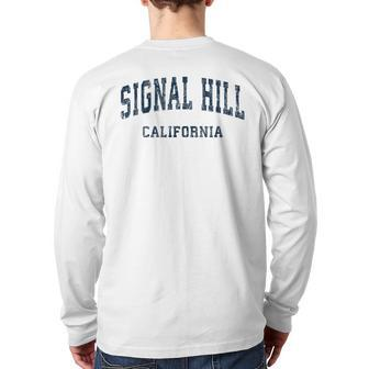 Signal Hill California Ca Vintage Varsity Sports Navy Back Print Long Sleeve T-shirt | Mazezy