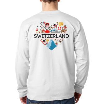 Switzerland Love Illustrated Swiss Symbol Alpine Back Print Long Sleeve T-shirt | Mazezy