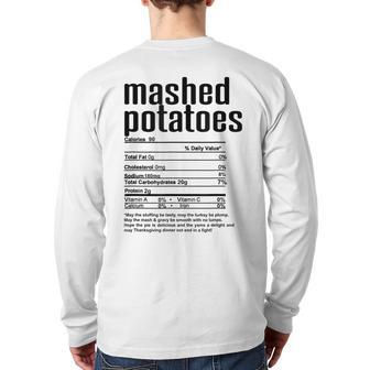 Thanksgiving Christmas Mashed Potatoes Nutritional Facts Back Print Long Sleeve T-shirt - Seseable