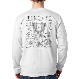 Timpani Kettle Drum Vintage Patent Timpanist Drawing Print Back Print Long Sleeve T-shirt | Mazezy
