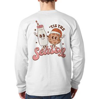 Tis The Season Retro Milk And Cookie Christmas Back Print Long Sleeve T-shirt - Seseable