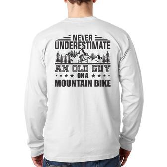 Never Underestimate An Old Guy With A Mountain Bike Men Back Print Long Sleeve T-shirt - Thegiftio UK