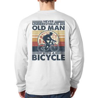 Never Underestimate An Old Man With A Bicycle Cyclist Back Print Long Sleeve T-shirt - Thegiftio UK