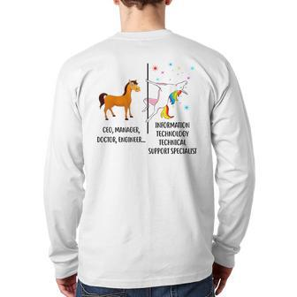 Unicorn Information Technology Technical Support Specialist Back Print Long Sleeve T-shirt | Mazezy