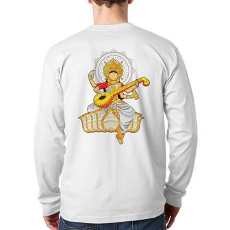 Veena Lover Indian Music Instrument Classical Back Print Long Sleeve T-shirt | Mazezy