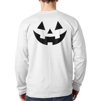 Vintage Pumpkin Face Jackolantern Jack O Lantern Halloween Back Print Long Sleeve T-shirt | Mazezy