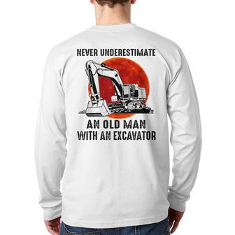 Vintage Never Underestimate An Old Man With An Excavator Back Print Long Sleeve T-shirt - Monsterry CA