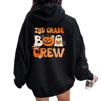 2Nd Grade Boo Crew Teacher Student Halloween Groovy Ghost Women Oversized Hoodie Back Print | Mazezy DE
